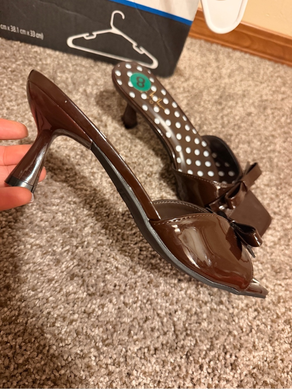 Nicole Miller Chocolate Patent Bow Peep-Toe Heels